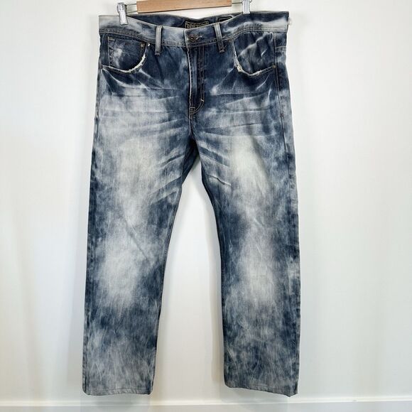 Akoo Brand Jeans Men’s Size 36x29 Distressed Streetwear Style Acid Wash Bleached - Picture 1 of 15